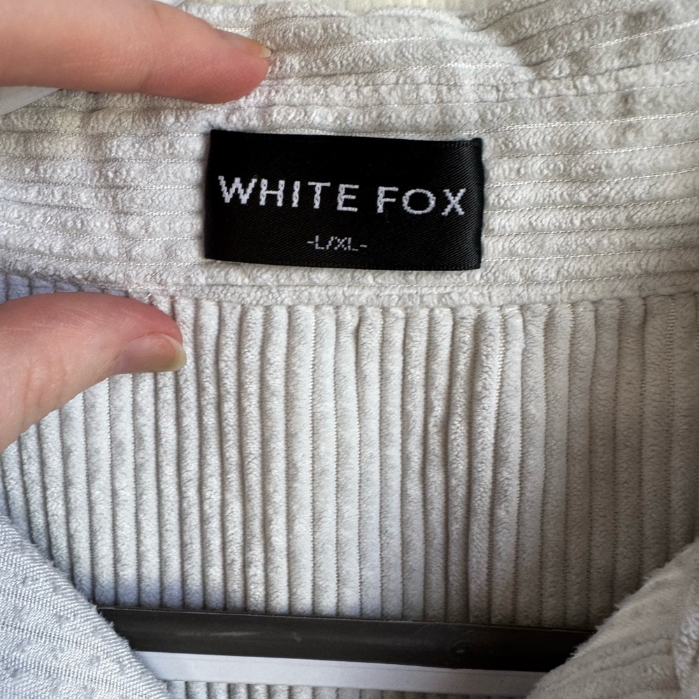 White Fox Boutique corduroy oversized button-down top.